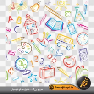 وکتور رنگی و لایه باز نوشت افزار مدرسه