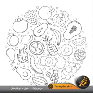 وکتور خطی انواع میوه ها و مرکبات مشکی رنگ