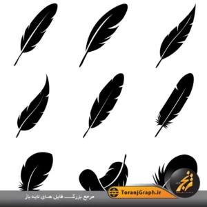 وکتور لایه باز انواع پر پرنده مشکی رنگ